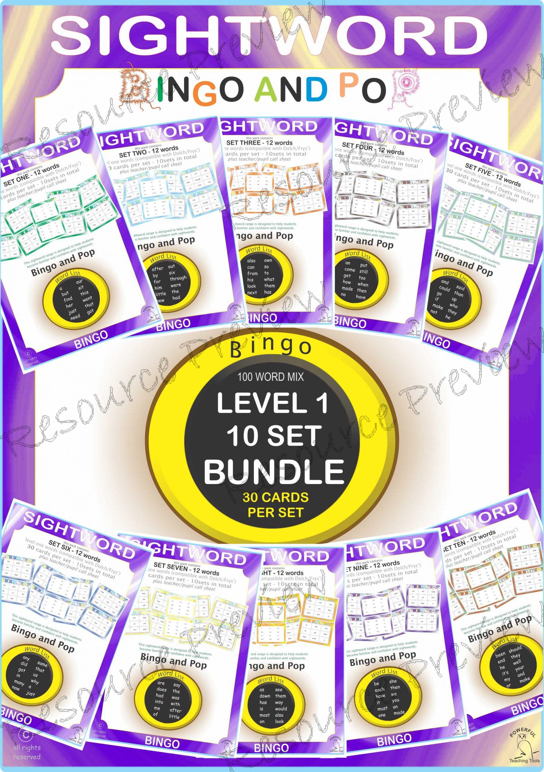 *BUNDLE Sightword Bingo Pop Lev1