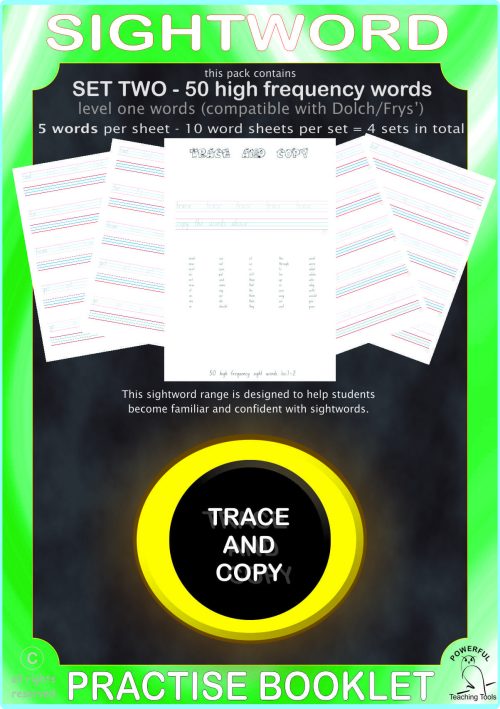 Sightword practice booklet Lv1-2-50words