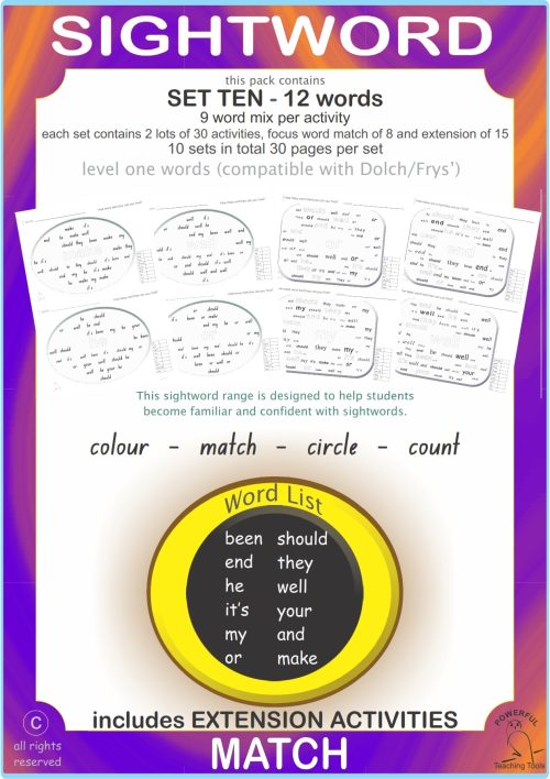 Sightword Match Lv1-10