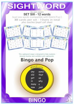 Sightword Bingo Pop Lv1-6