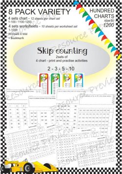 Hundred chart skip counting activities 2,3,5,10