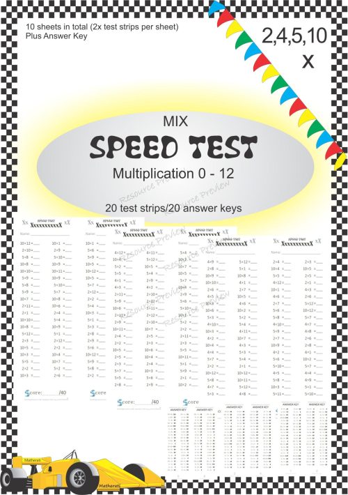 Number Facts Speed Tests Multiplication 2,4,5,10 x