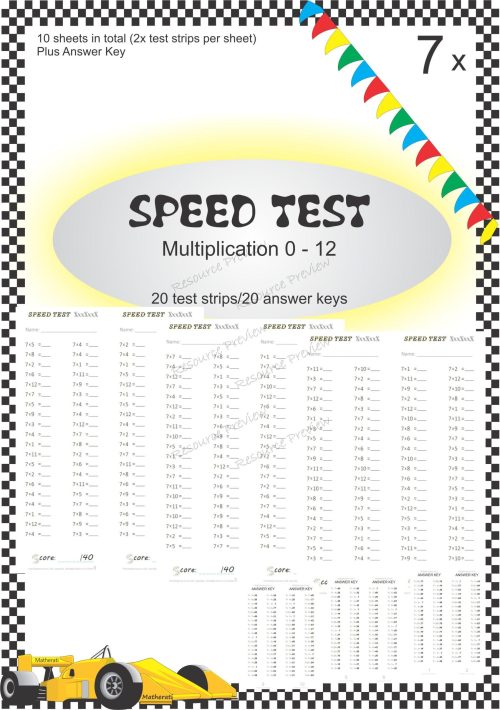 Number Facts Speed Tests Multiplication 7x