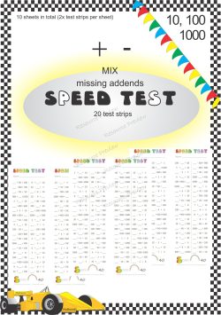 Number Fact Speed Tests - Rainbow Facts to 10, 100, 1000 mix (missing addends)