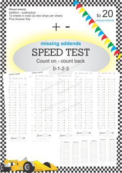 Number Facts Speed Tests: Count on/back 0-3 to 20 (missing addends)