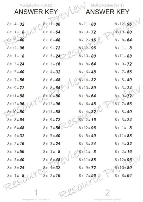 Number Facts Speed Tests Multiplication 8x - Image 3