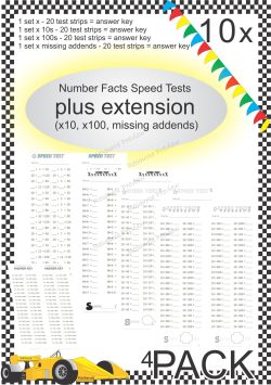 Number Facts Speed Tests Multiplication 10x plus extension (x10, x100, missing addends) PACK