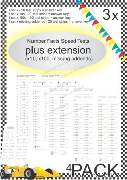 Number Facts Speed Tests Multiplication 3x plus extension (x10, x100, missing addends) PACK