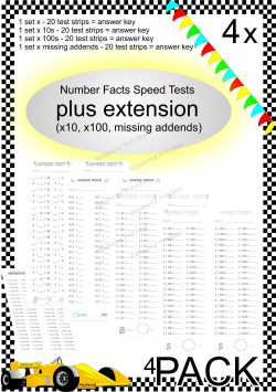 Number Facts Speed Tests Multiplication 4x plus extension (x10, x100, missing addends) PACK