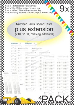 Number Facts Speed Tests Multiplication 9x plus extension (x10, x100, missing addends) PACK