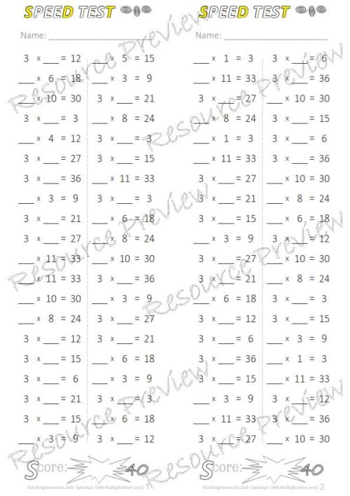 Number Facts Speed Tests Multiplication 3x plus extension (x10, x100, missing addends) PACK - Image 4