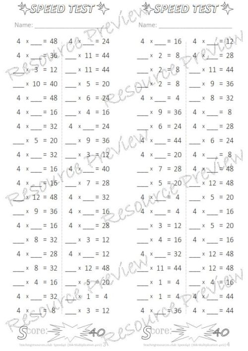 Number Facts Speed Tests Multiplication 4x plus extension (x10, x100, missing addends) PACK - Image 5