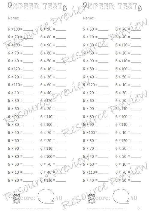 Number Facts Speed Tests Multiplication 6x plus extension (x10, x100, missing addends) PACK - Image 3