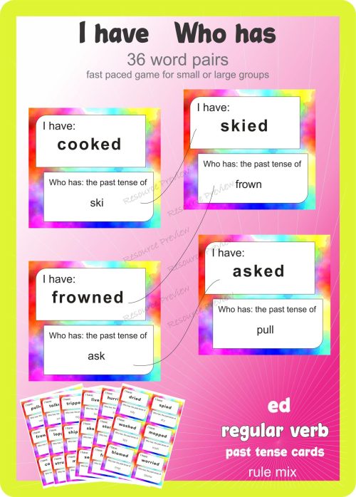 Regular Verb past tense cards I have Who has - Image 2
