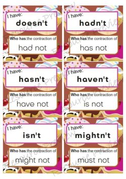 Contraction cards I have Who has - not