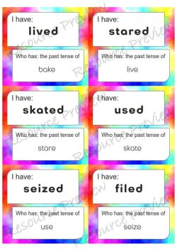Regular Verb past tense cards I have Who has