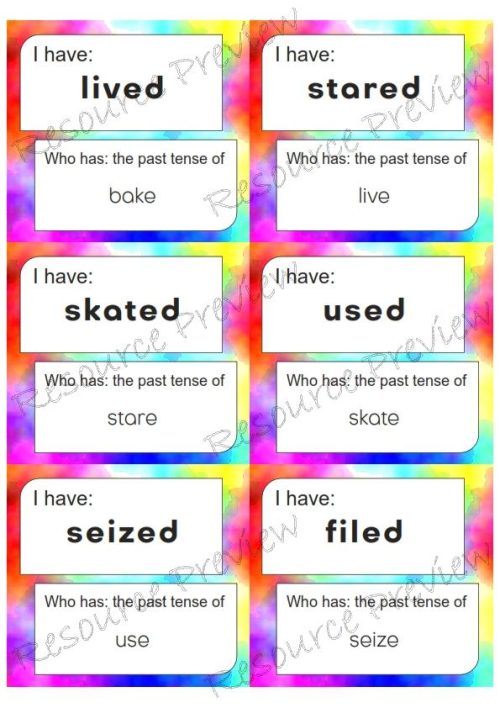 Regular Verb past tense cards I have Who has