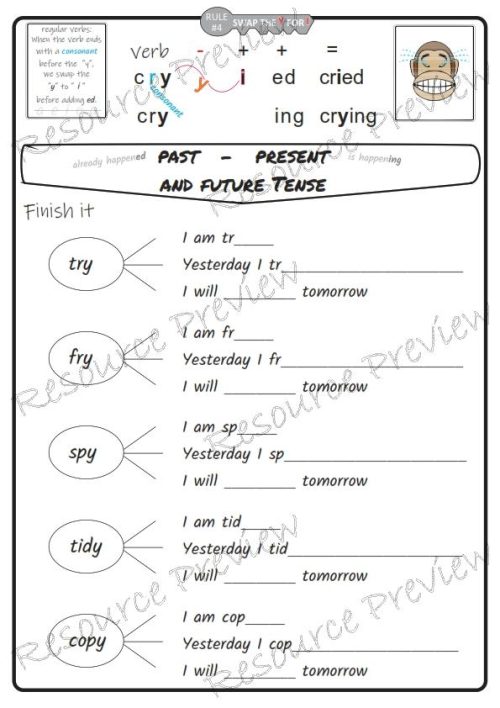 Regular Verb simple tense activity