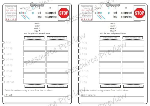 Verb tense activities ed and ing rule 2 double it - Image 6