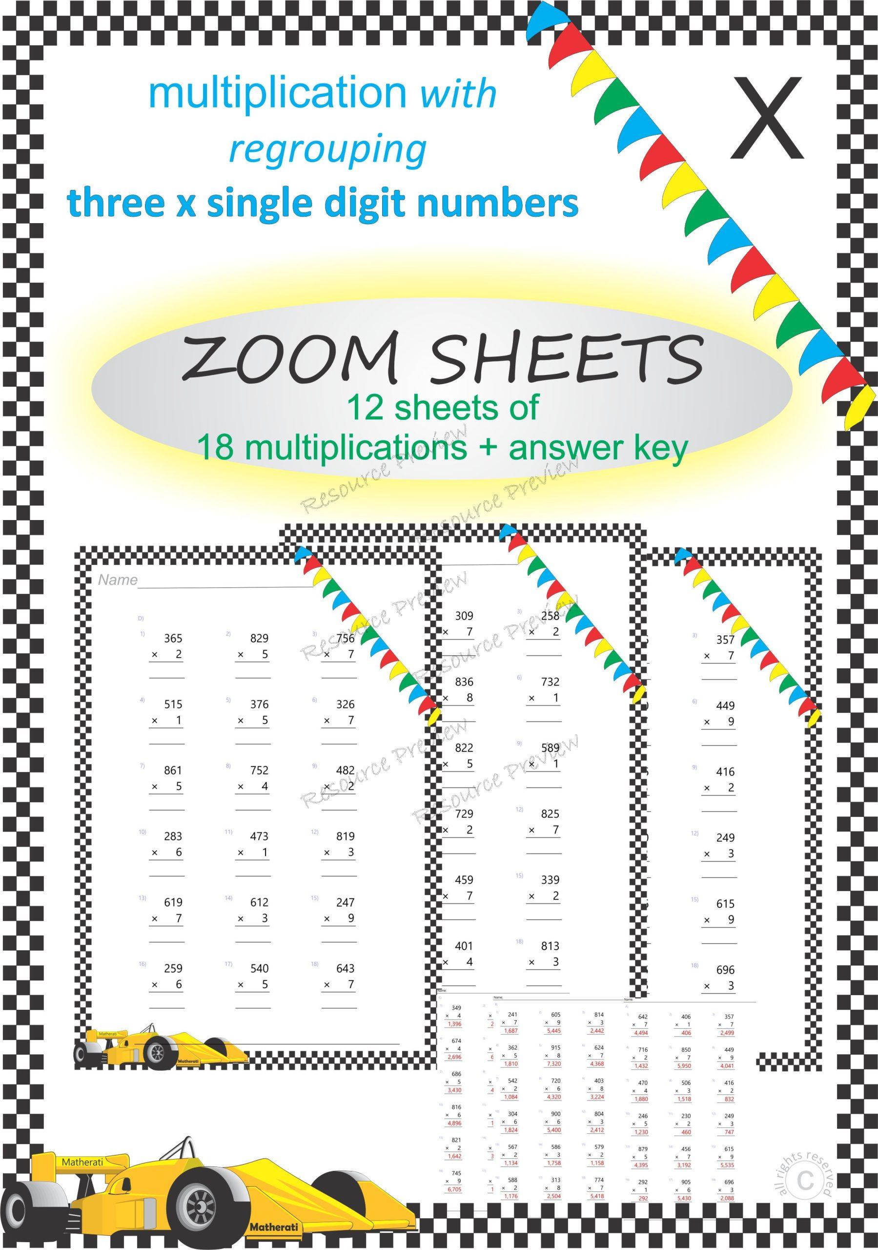3dig x 1dig regrouping Multiplication