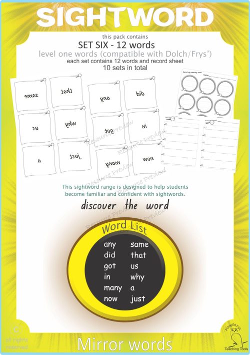 Sightword Grow and Mirror Lv1-6