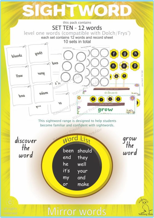 Sightword Grow and Mirror Lv1-10