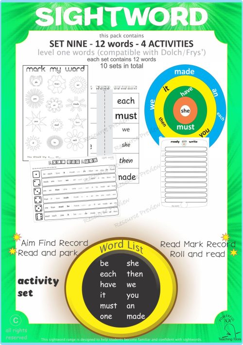 Sightword activities Lv1-9