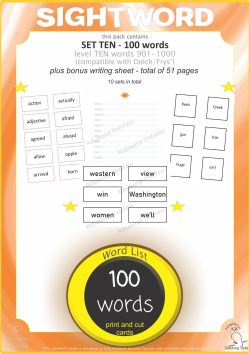 Sightword card variety 10th 100