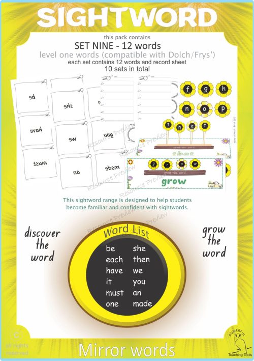 Sightword Grow and Mirror Lv1-9