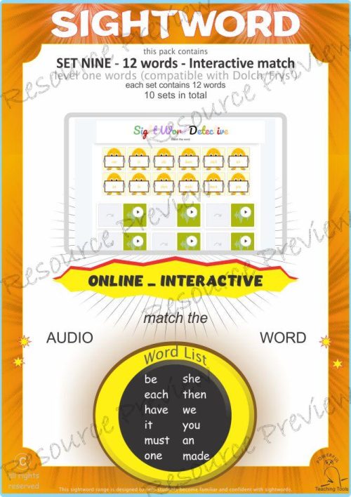Sightword interactive Level 1-9