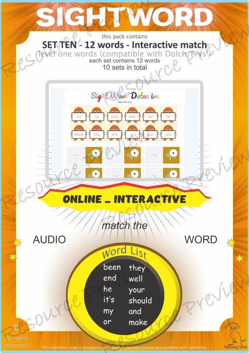 Sightword interactive Level 1-10