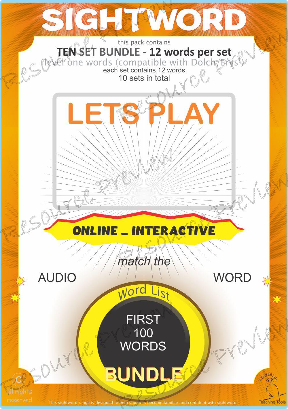 * BUNDLE Sightwords first 100 words - Interactive match