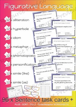 Figurative language - 96 sentence cards