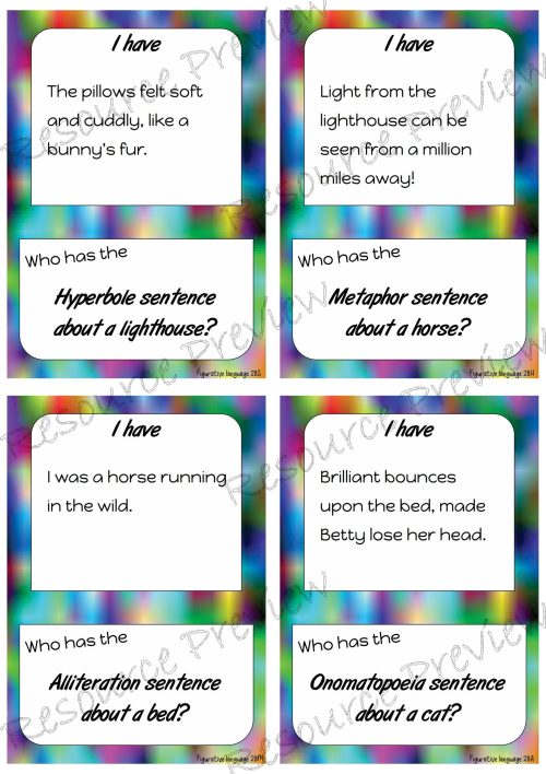 Figurative language cards I have - who has 28