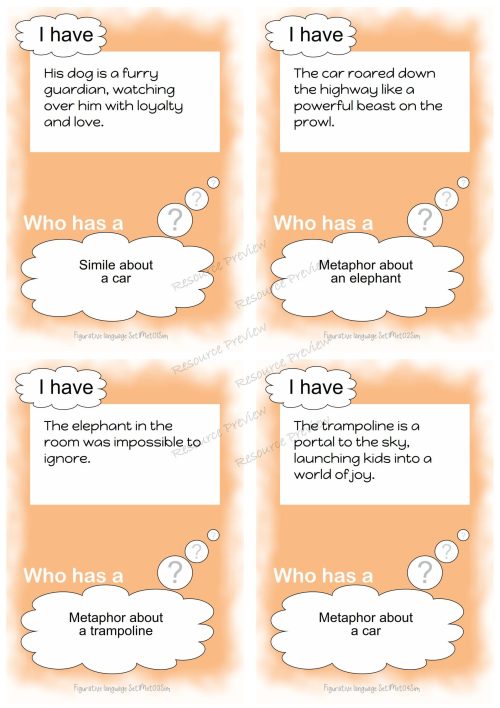 Figurative language cards I have - who has 28