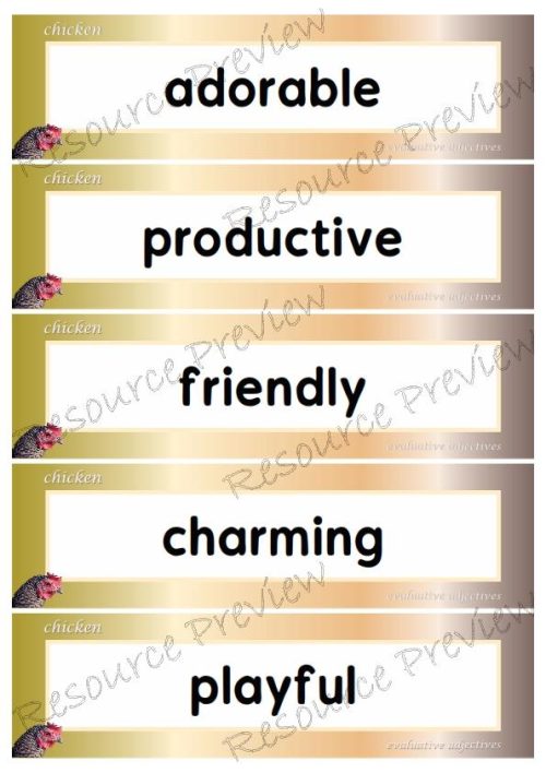 Evaluative adjectives - Chicken 20 words