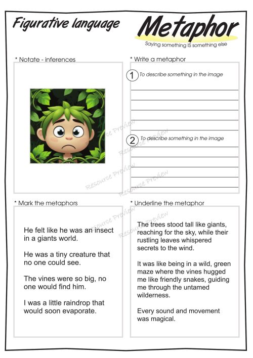Metaphor worksheet x 6