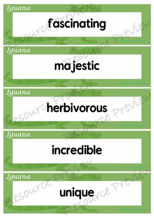 Evaluative adjectives - Iguana 35 words