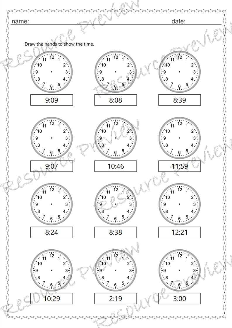 Analogue and digital time 1 min interval