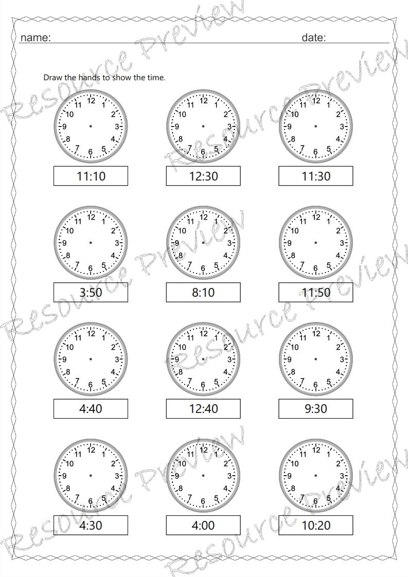 Analogue and digital time 5 min interval