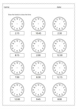 Analogue and digital time 15 min interval
