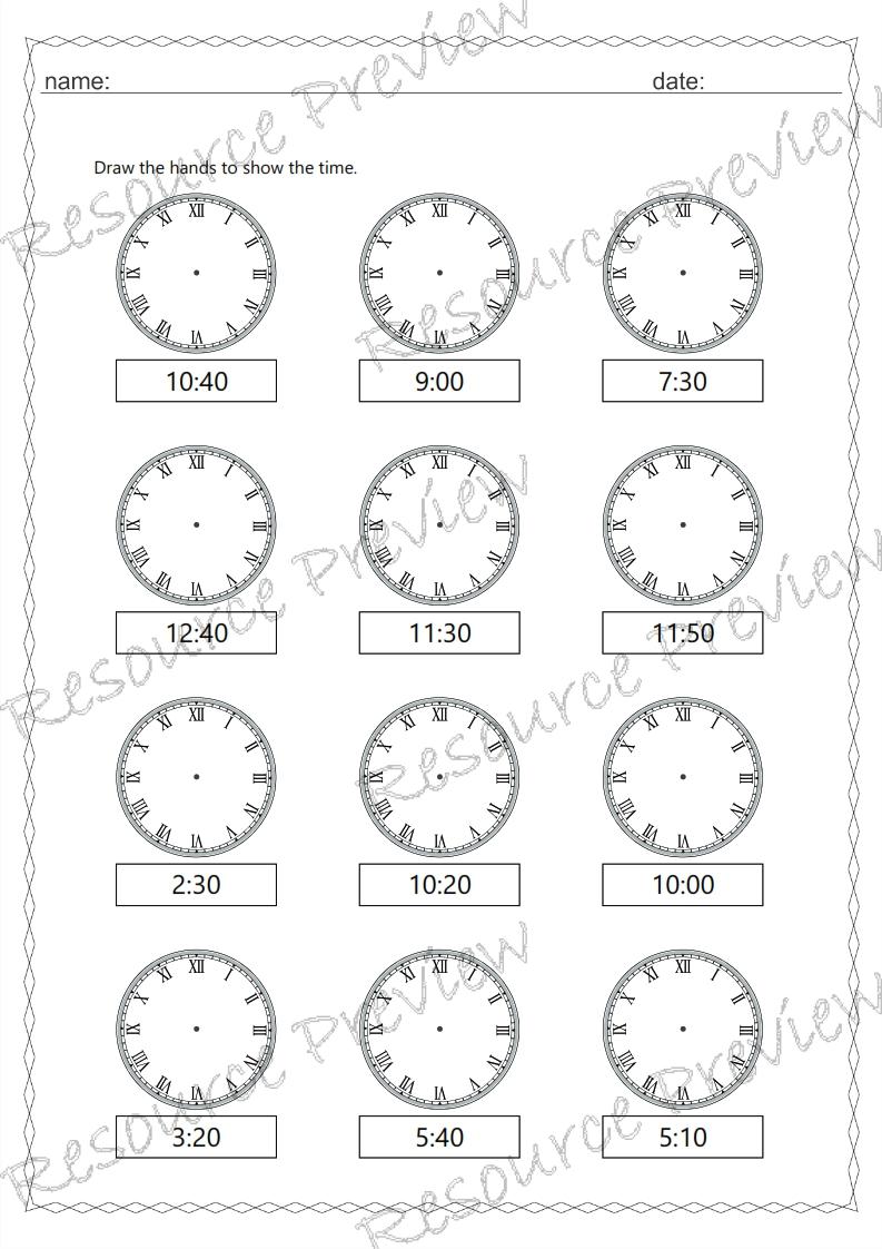 Roman numeral clock 10 min interval