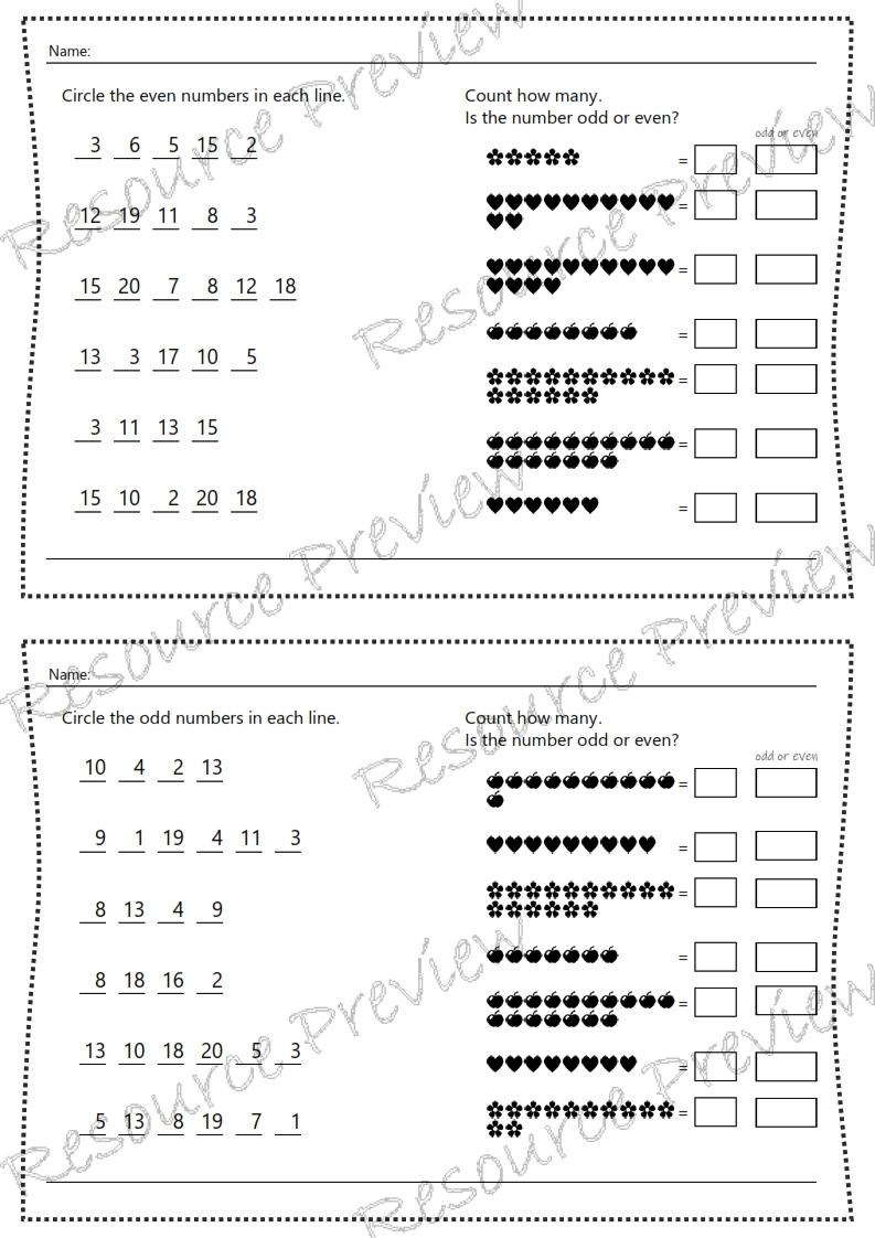 Identify odd and even numbers pack
